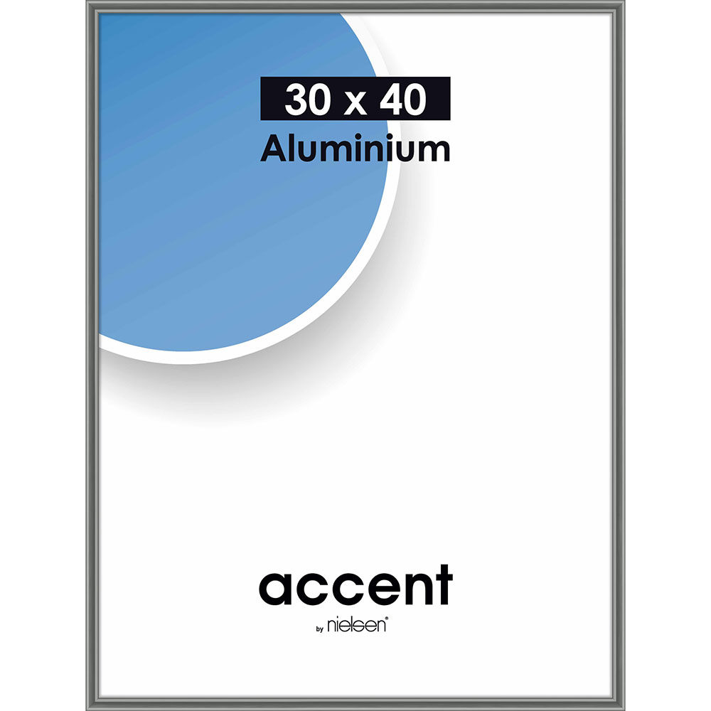Aluminiumsbilderamme Accent 30x40 cm | Stålgrå | Vanlig glasss